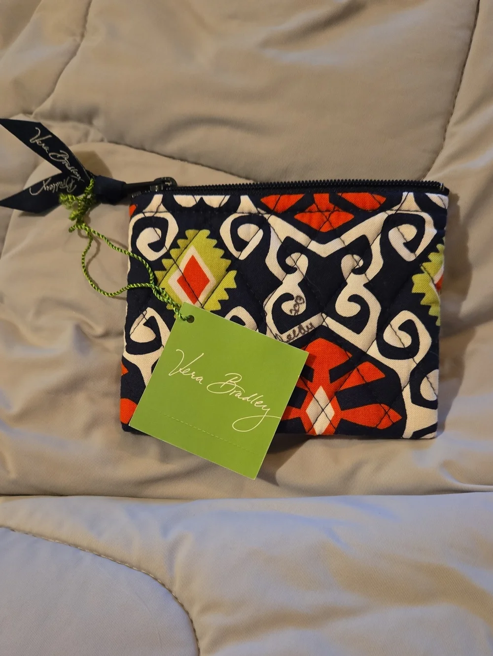 Vera Bradley Quilted Zip Pouch - Navy, Red, Lime 4x5 NWT